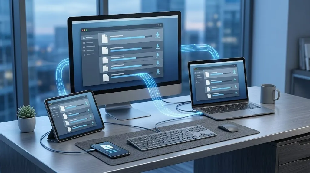 Several large file transfers running from a single window